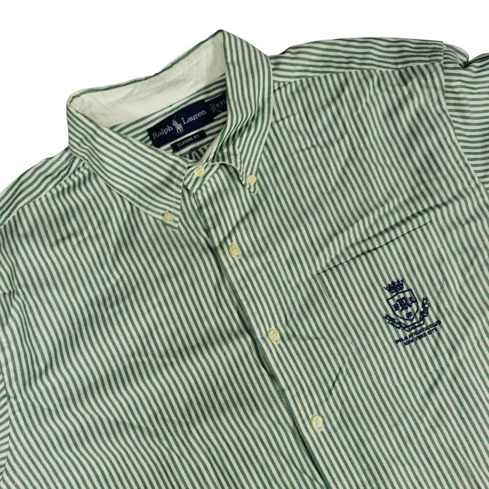 Ralph Lauren Vintage Polo Athletic Club Oxford Button Shirt Green Striped XXL